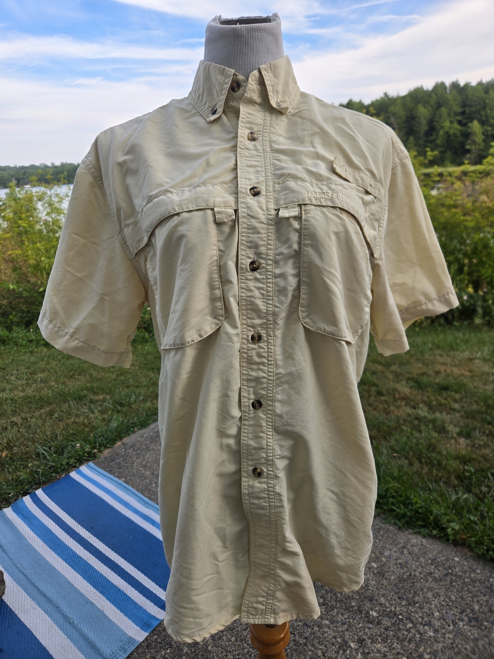 L.L. Bean men's short-sleeve vented utility / fishing shirt in light khaki